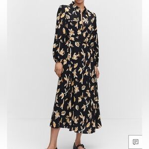 Mango Black Floral Long Sleeve Dress